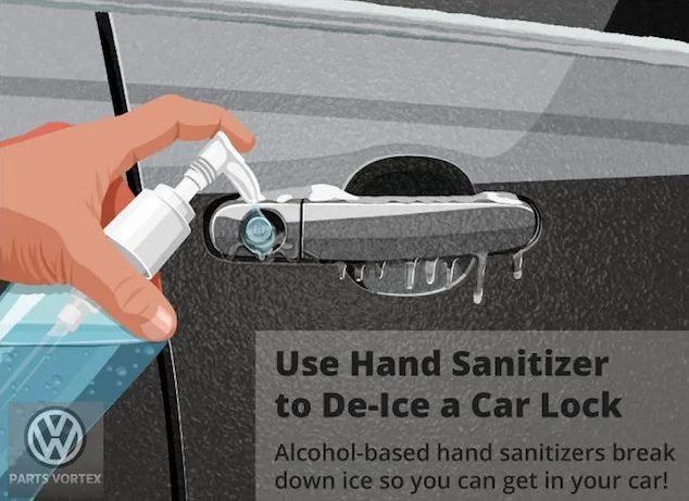 de-ice your keyholes with hand sanitizers
