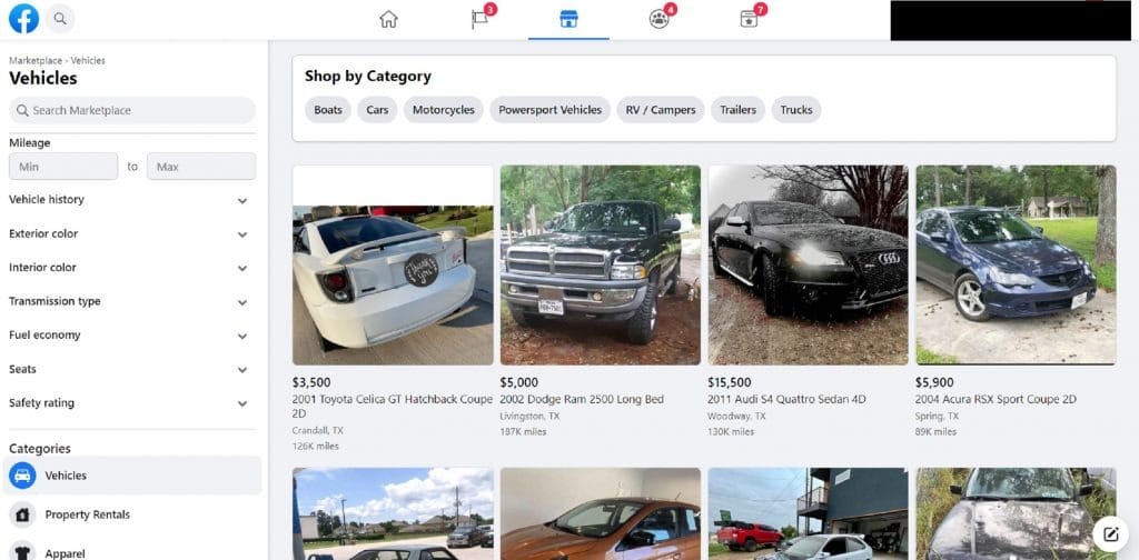 facebook marketplace car section