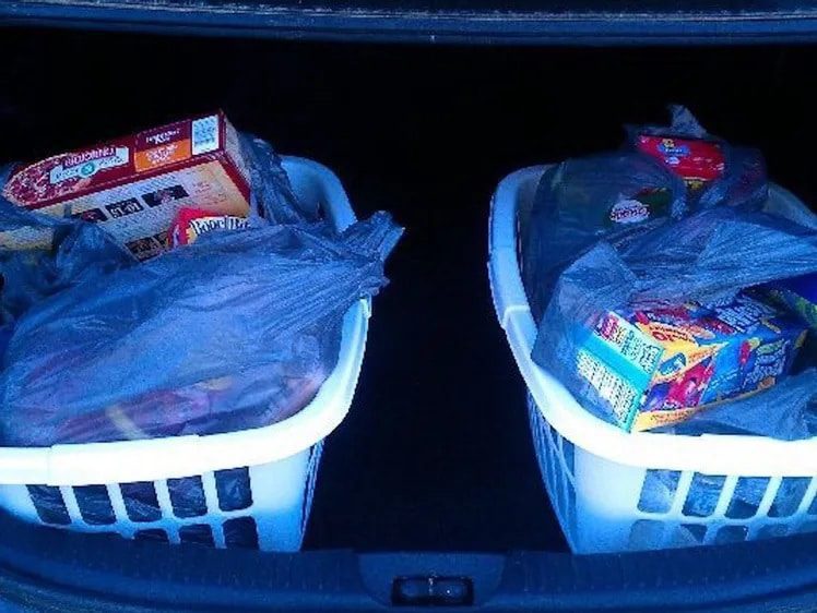 make grocery shopping easier with laundry baskets