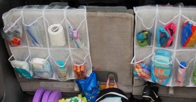 use over the door shoe racks as backseat organizers