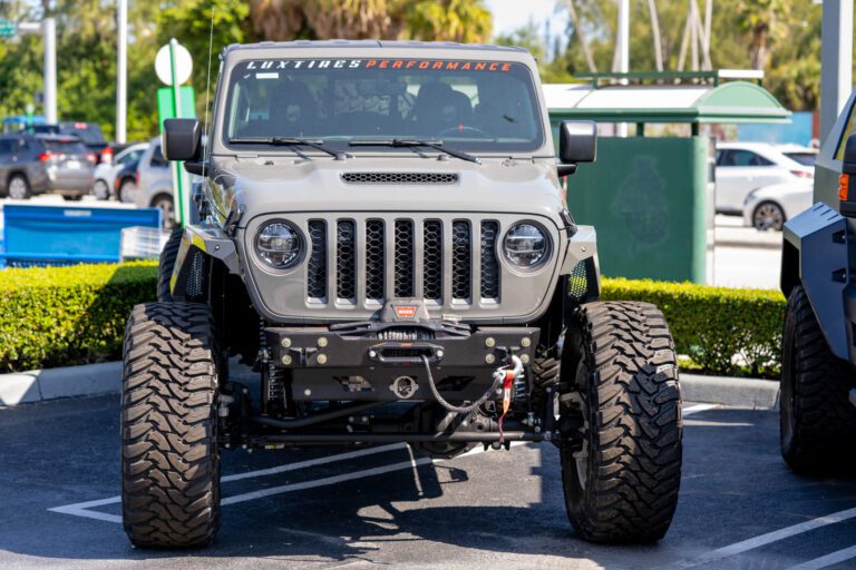 car with modified suspension and larger tires